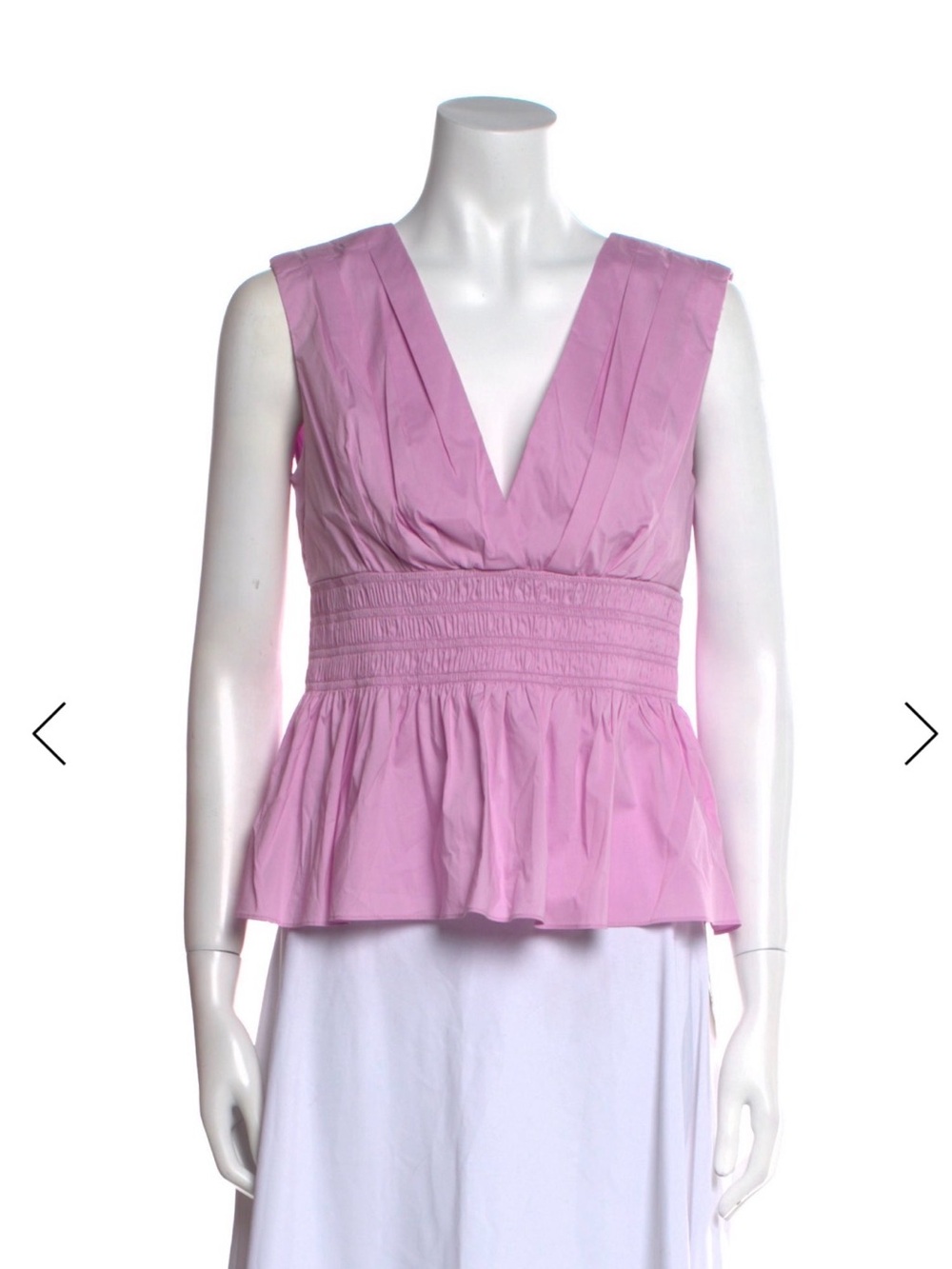 Veronica Beard Pink V-Neck Smocked Peplum Top